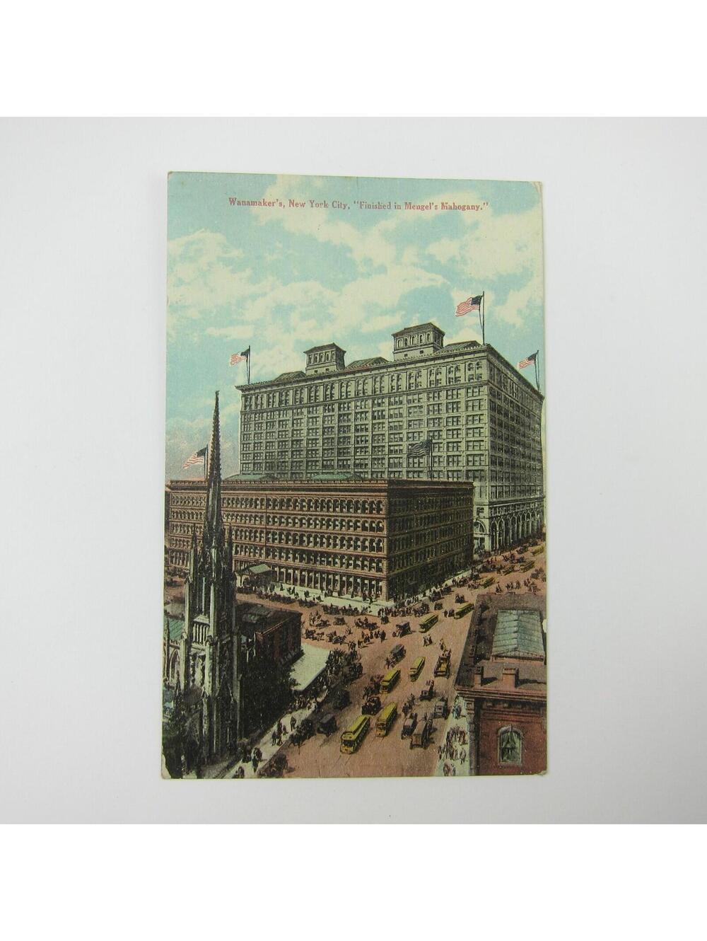 Postcard New York City Wanamakers & Grace Church Advertising Antique 1911 RARE